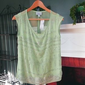 Pastel/lime green beaded sleeveless dress shirt